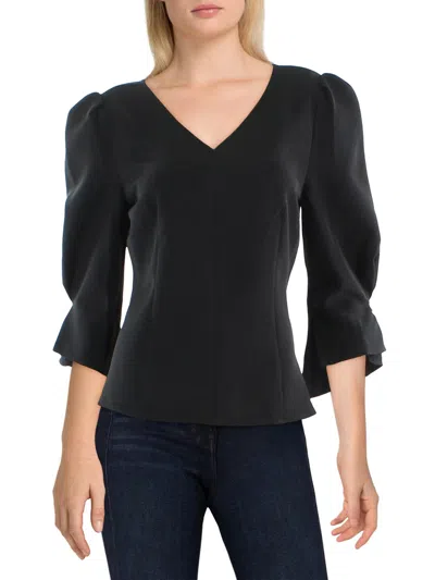 Gracia Womens Puff Sleeve Fitted Blouse In Black