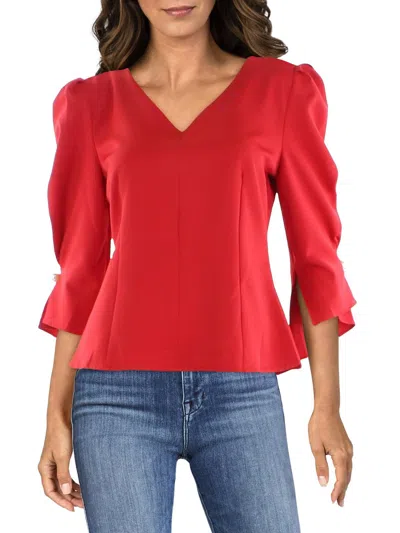 Gracia Womens Puff Sleeve Fitted Blouse In Red
