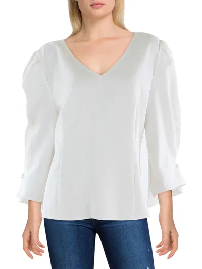 Gracia Womens Puff Sleeve Fitted Blouse In White