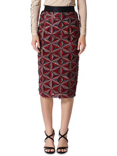 Gracia Womens Textured Sequin Pencil Skirt In White
