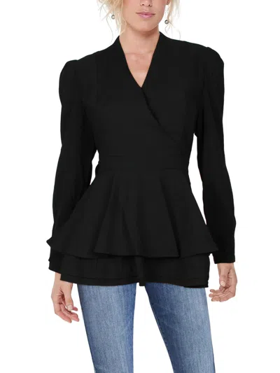 Gracia Womens Tiered Belted Peplum Top In Black