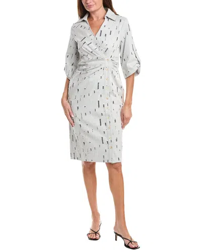 Gracia Wrap Denim V Collar Neck Dress In Gray