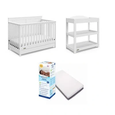 Graco Hadley 5-in-1 Convertible Crib With Drawer, Customizable Changing Table, And Mattress Nursery Set In White