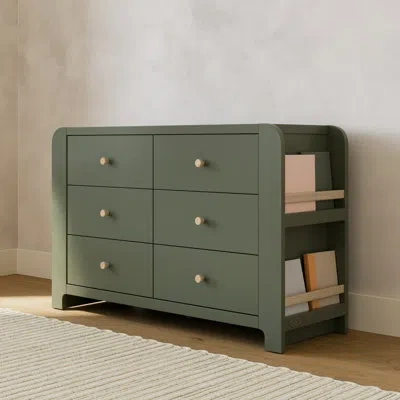 Graco Read-with-me 6 Drawer Dresser With Bookshelves In Olive,driftwood