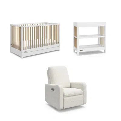 Graco Teddi 5-in-1 Convertible Crib With Drawer, Changing Table, And Power Recliner 3-piece Nursery Collec In White,driftwood