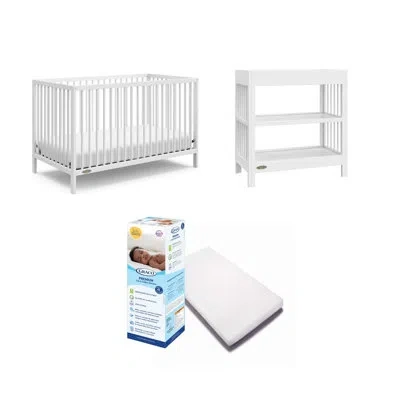 Graco Teddi 5-in-1 Convertible Crib With Mattress And Teddi Changing Table Nursery Set In White