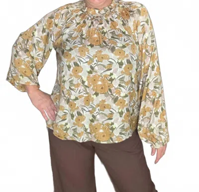 Grade & Gather Balloon Sleeve Blouse In Yellow In Multi