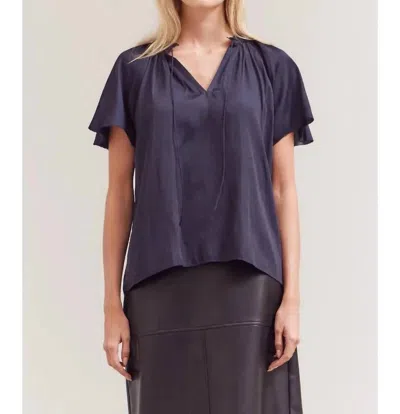 Grade & Gather Blake Ruffle Sleeve Blouse In Midnight Blue