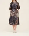 Grade & Gather Blossom Sleeves Printed Dress In Midnight In Multi