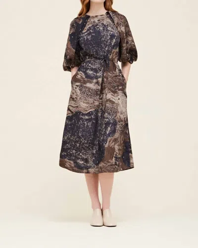 Grade & Gather Blossom Sleeves Printed Dress In Midnight In Multi