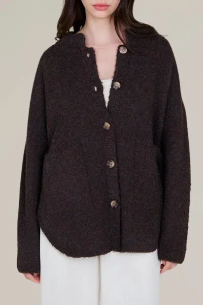 Grade & Gather Boucle Button Down Cardigan In Deep Chocolate In Multi