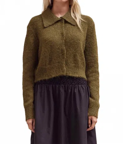 Grade & Gather Collared Neck Cardigan In Moss In Green