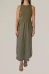 Grade & Gather Cotton Jersey Mixed Media Maxi Dress In Dusty Olive In Multi