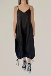 Grade & Gather Cotton Poplin Parachute Dress In Black In Black