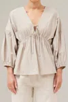 Grade & Gather Cotton Summer Tie Blouse In Parchment In Beige