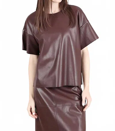 Grade & Gather Emelia Faux Leather Top In Plumwine In Brown