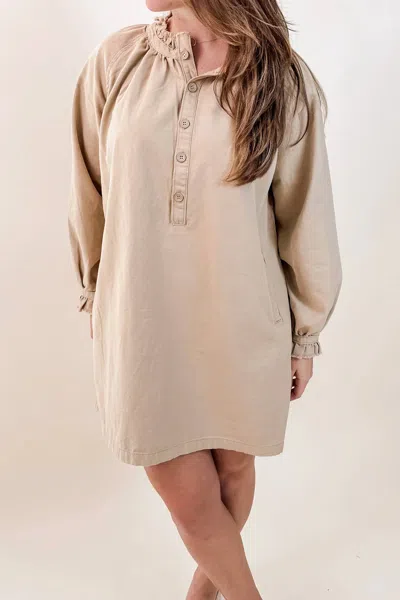 Grade & Gather Enzyme Washed Twill Dress In Beige In Sand