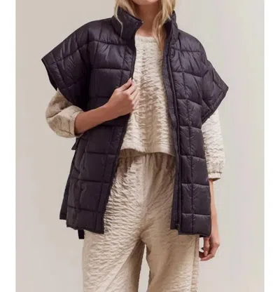 Grade & Gather High Neck Zip Up Quilting Padded Vest In Black