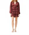Grade & Gather Issa Grade And Gather Satin Ruffle Dress In Burgundy In Animal Print