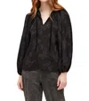 Grade & Gather Jacquard Flower Blouse In Black In Black
