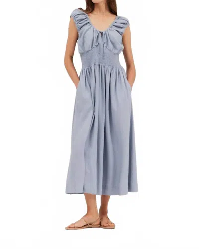Grade & Gather Linen Blend Midi Dress In Ocean In Blue