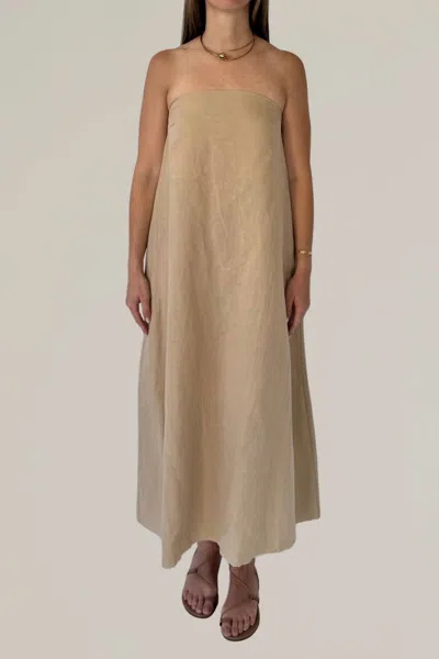 Grade & Gather Linen Blend Strapless Column Dress In Sand In Beige