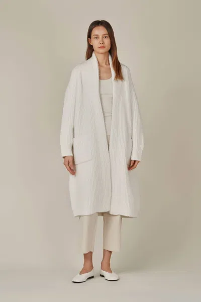 Grade & Gather Long Shawl Collar Cardigan In Ivory In White