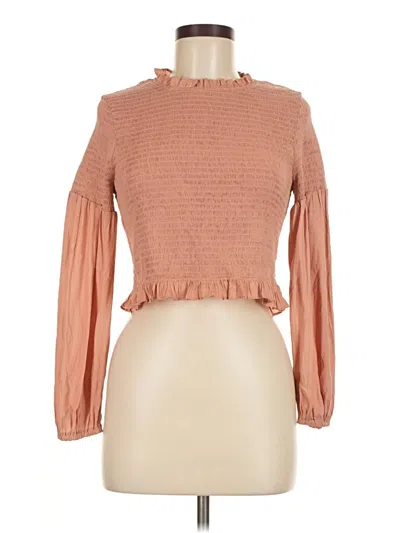 Pre-owned Grade & Gather Long Sleeve Top Brown Mock Neckline Tops