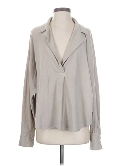 Pre-owned Grade & Gather Long Sleeve Top Gray Plunge Neckline Tops