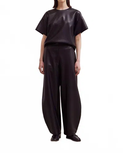 Grade & Gather Loose Fit Leather Pant In Black