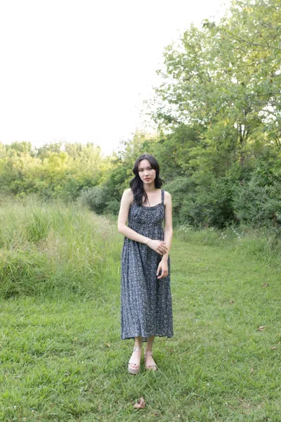 Grade & Gather Meet Me In The Garden Midi Dress In Navy In Blue