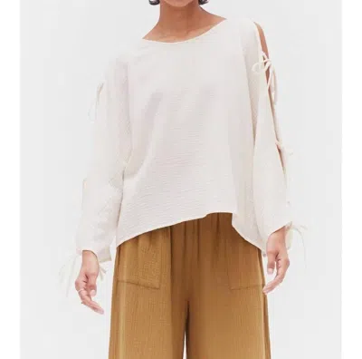 Grade & Gather Open Tie Sleeves Gauze Top In Soy In Multi