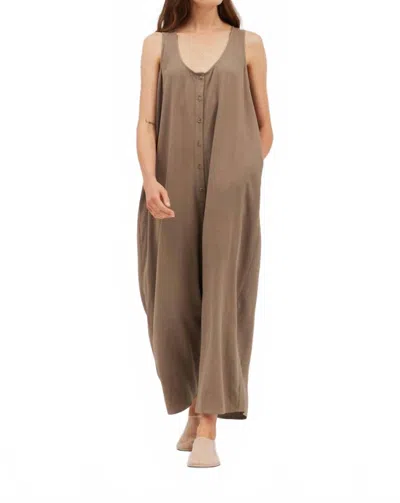 Grade & Gather Overfit Button Down Jumpsuit In Olive In Brown