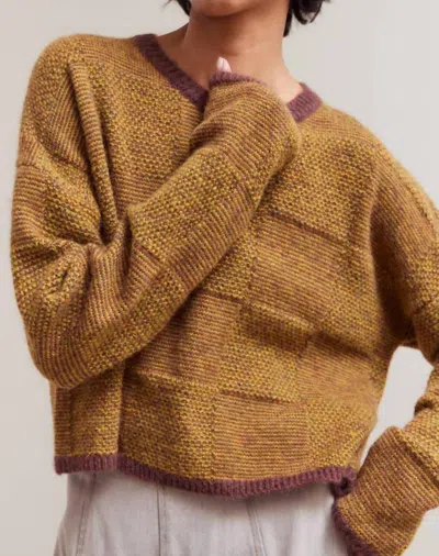 Grade & Gather Plaid Knit Sweater In Brick In Multi