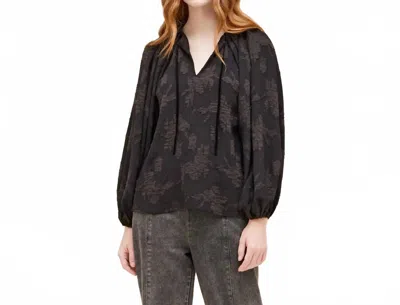 Grade & Gather Pleated Jacquard Blouse In Black