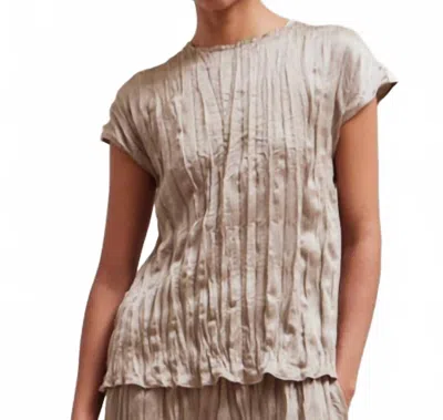 Grade & Gather Pleated Wrinkle Satin Top In Fawn In Sand