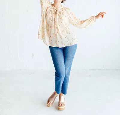 Grade & Gather Printed Chiffon Blouse In Cream In White