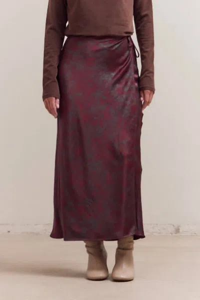 Grade & Gather Printed Drape Maxi Wrap Skirt In Red Pear In Burgundy