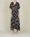 Grade & Gather Printed Unbalanced Dress In Black And Cream In Multi