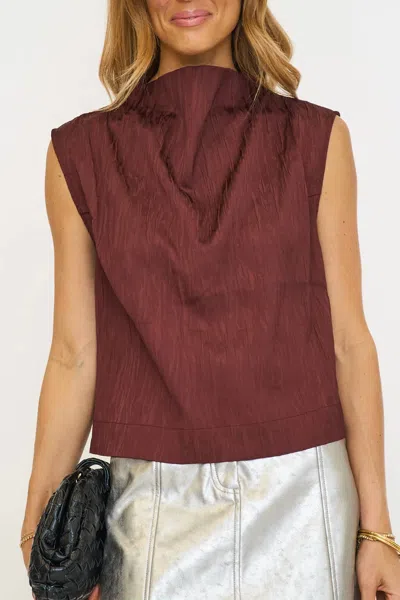 Grade & Gather Random Seer Mock Neck Tank In Burgundy In Red