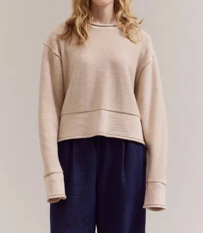 Grade & Gather Rolled Edge Detail Long Sleeve Top In Parchment In Sand