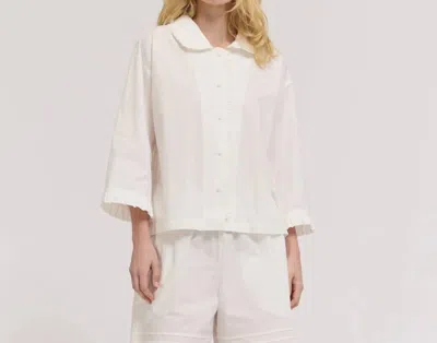 Grade & Gather Ruffle Detail Collared Blouse In Ivory In White