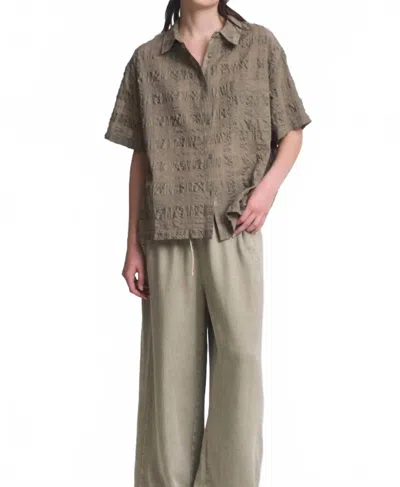 Grade & Gather Seer Plaid Button Front Short Sleeve Top In Dusty Olive In Brown