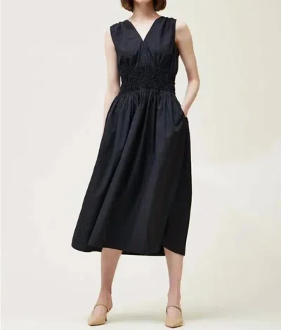 Grade & Gather Smocked Waist Dress In Black