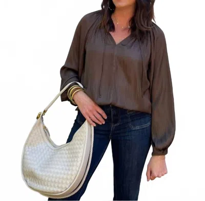 Grade & Gather Solid Satin Blouse In Dark Roast In Brown