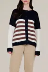 Grade & Gather Striped Color Block Cardigan In Black/white/red In Multi
