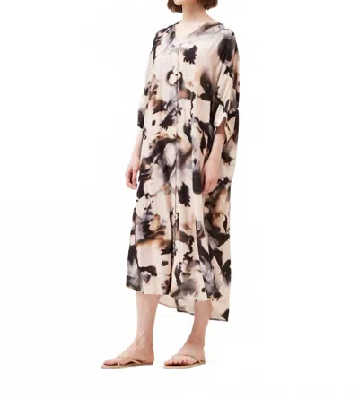 Grade & Gather Swirl Print Kaftan Tunic Dress In Neutral In Beige