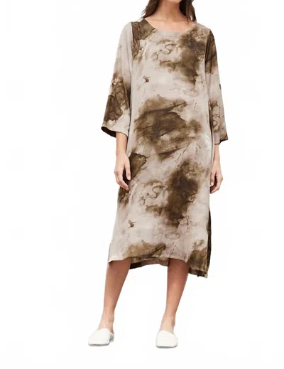 Grade & Gather Tie Dye Satin Cocoon Dress In Dark Forest In Brown