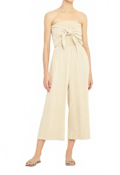 Grade & Gather Tie Front Jumpsuit In Natural