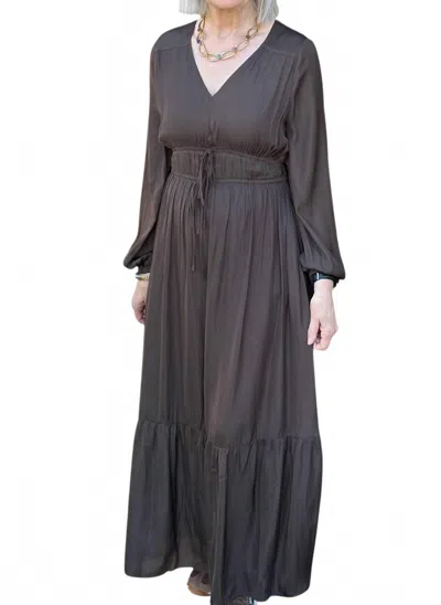 Grade & Gather Tiered Satin Maxi Dress In Brown In Gray